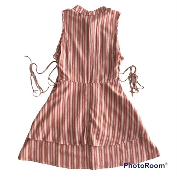 BCBGeneration Tiered Sleeveless Striped Mini, Collar shirt dress Pink Large - Picture 4 of 9